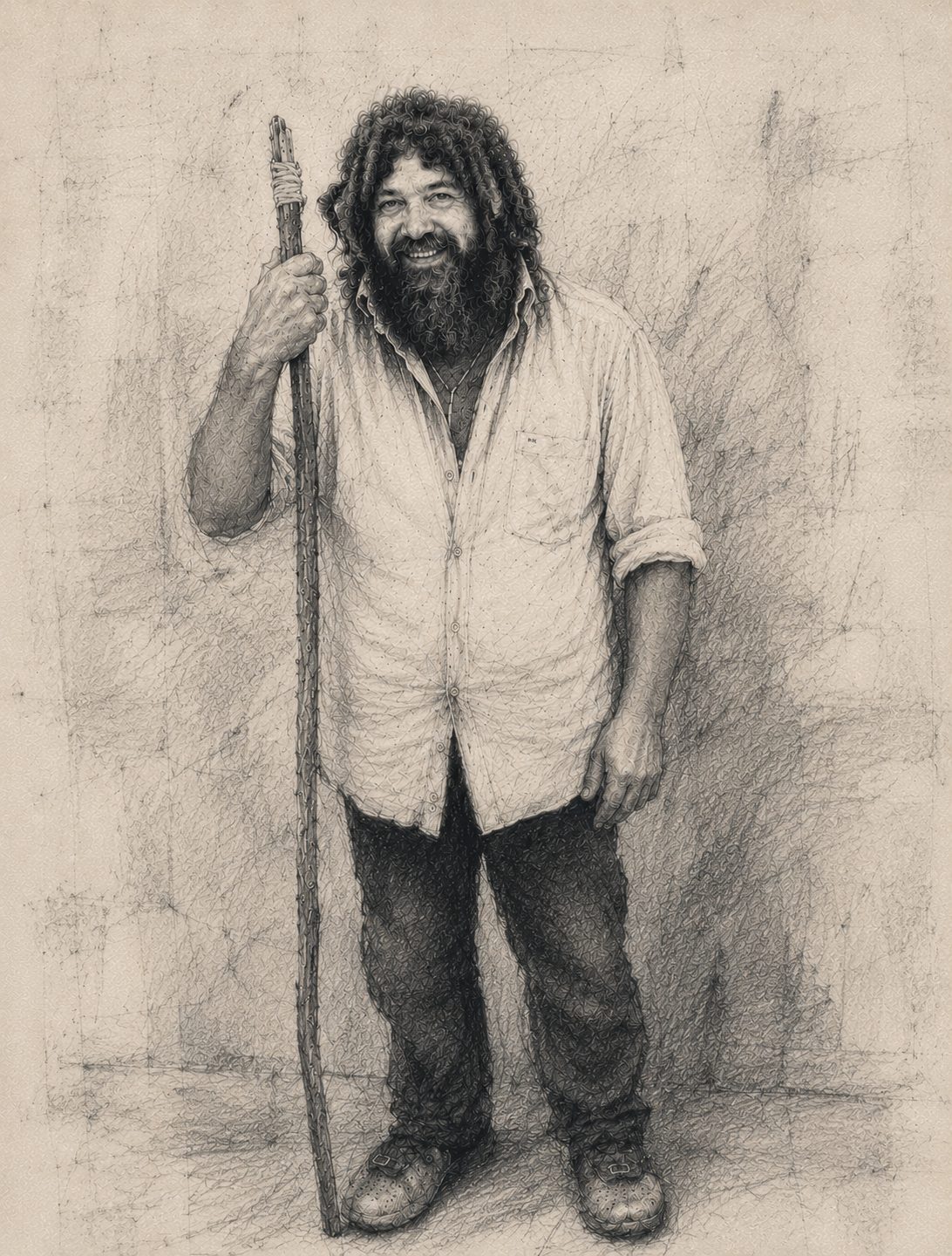 The walker along the road
