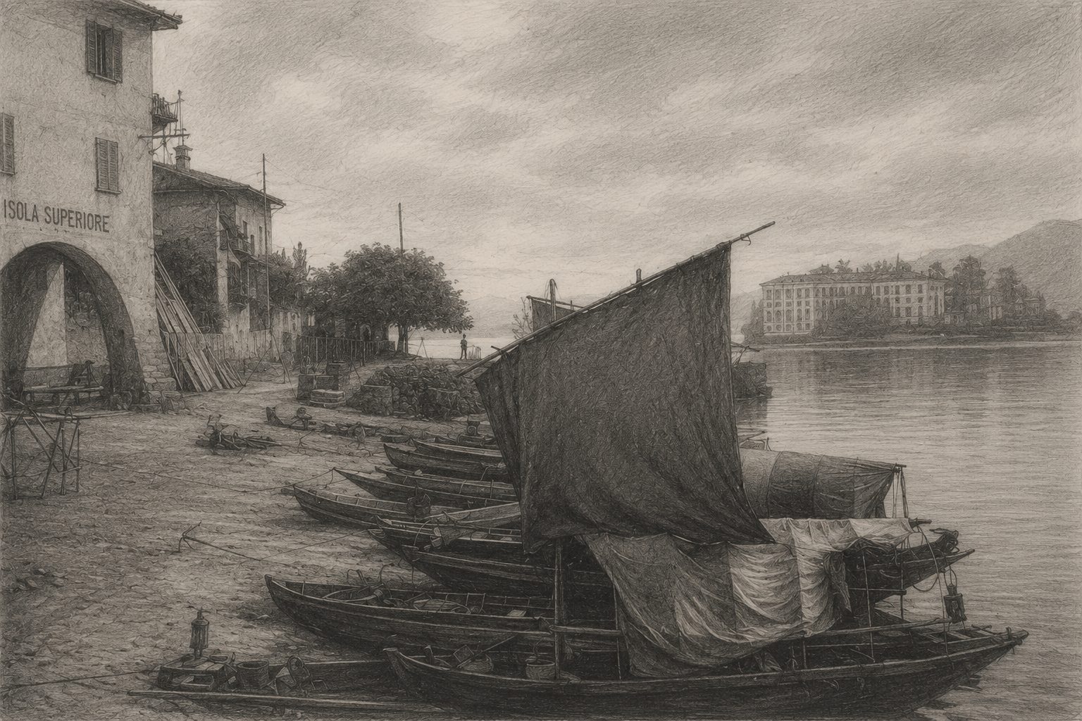 A boat and nets on the lake