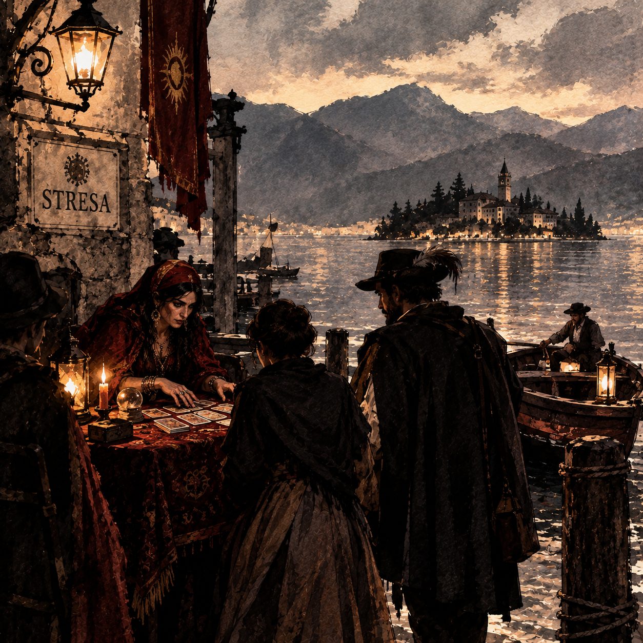 Stresa at night, with the island in the background
