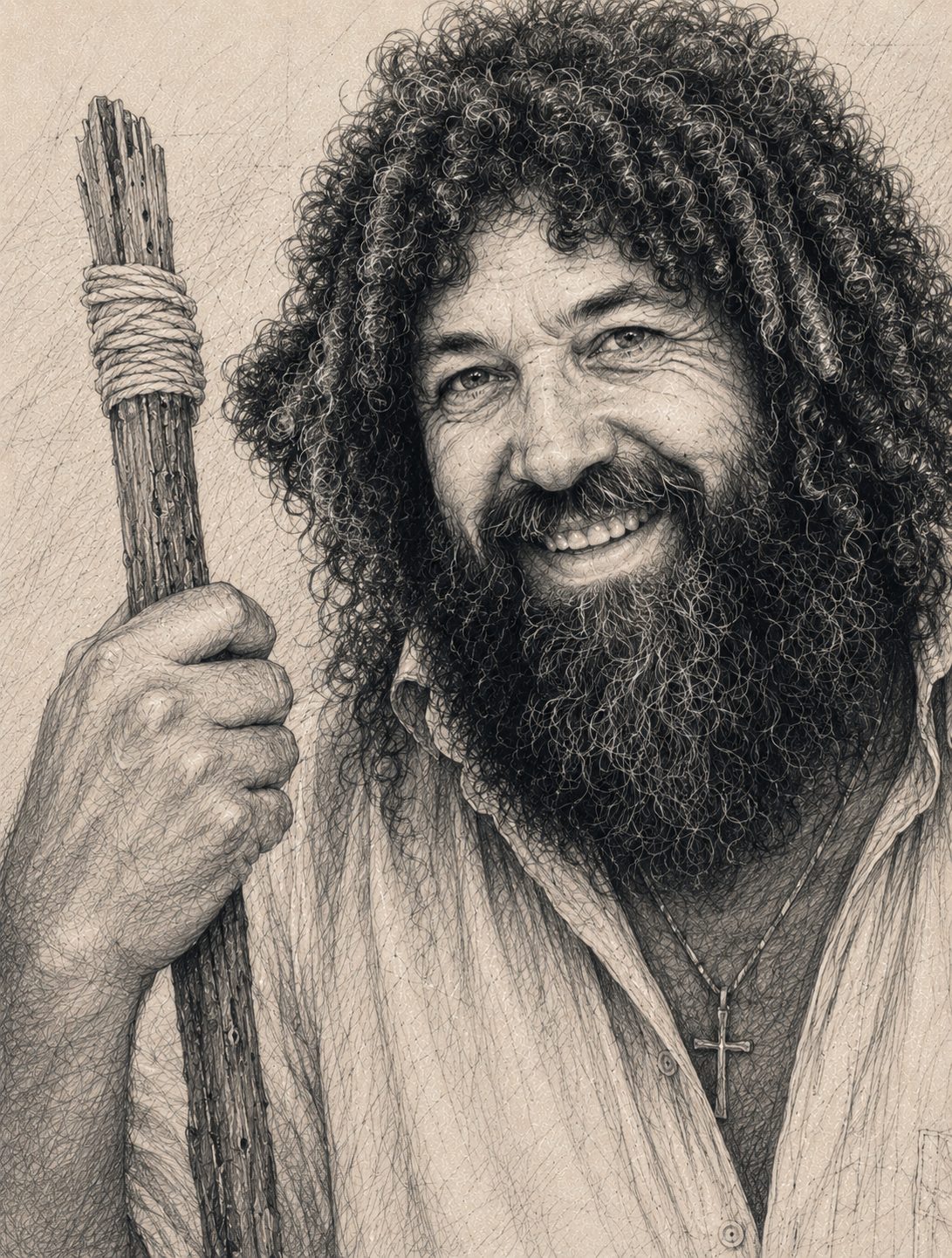 The pilgrim with his walking stick